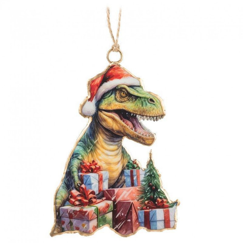 Ornement de Noël dinosaure avec des cadeaux