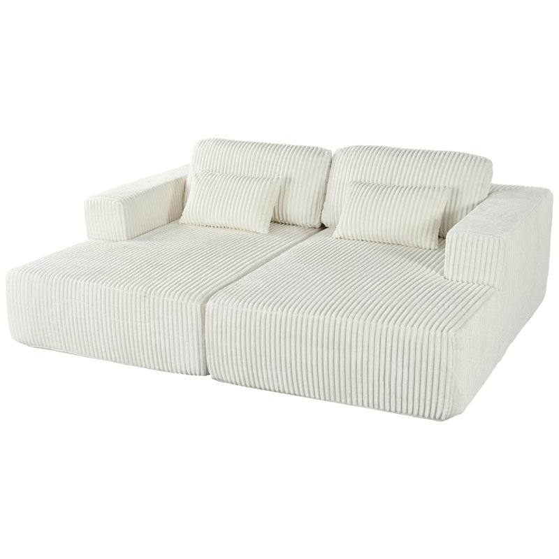 U_Style Corduroy Double Sofa Bed With 2 Pillows, White Polyester