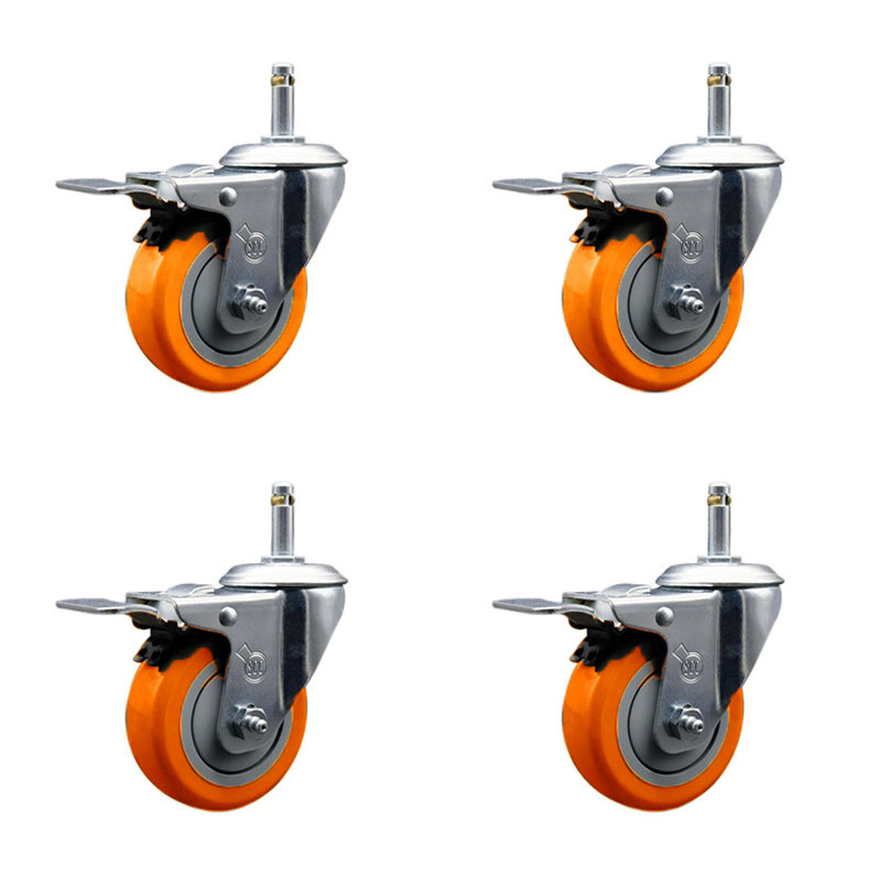 Ensemble de roulettes à tige pivotante 3,5 po 7/16 po avec frein de verrouillage total, Vert