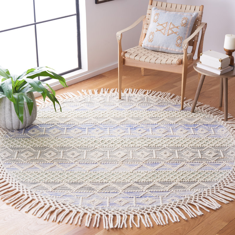 Aldeline 875 Area Rug In Ivory / Light Blue, Round 6'