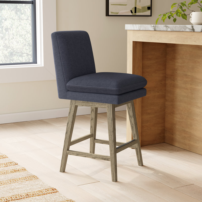 Bethea Upholstered Swivel Counter Stool, Effie Insignia Blue Performance Linen