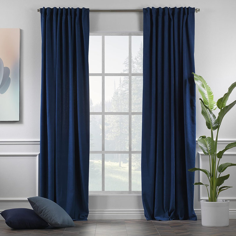 Amoya Velvet Room Darkening Curtain Pair, 52" W x 228" L, Navy Blue