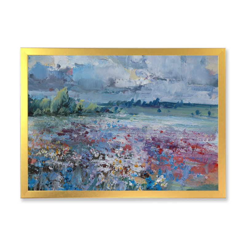 «Scenery Wildflowers Blooming», peinture sur toile, H 24 po x l 36 po x P 1 po, Encadrement doré