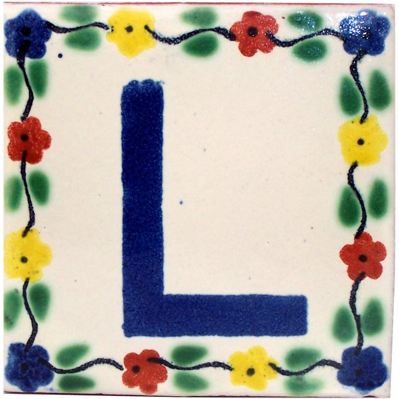 4,2 "x 4,2" 2 pièces TalaMex Bouquet Talavera Maison d'argile lettre L