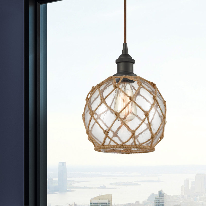 Luminaire suspendu sphère 1 lumière Tobey, Clair/Brun, H 120 po x l 8 po x P 8 po, Blanc et chrome poli