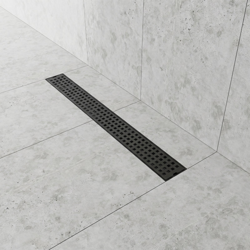 Modern Linear Grid With Hair Strainer And Lifting Hook For Bathroom Shower, Matte Black, 27.6 Inches