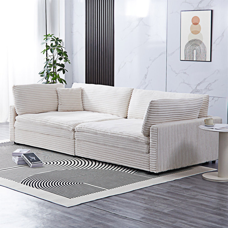 Upholstered Sofa With Throw Pillows, Beige