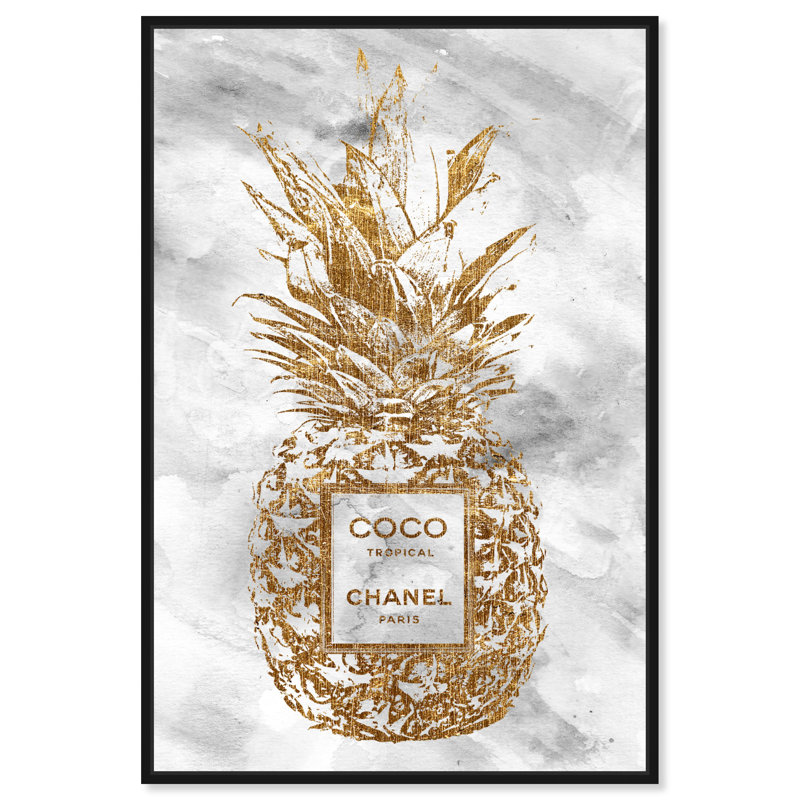 «Fashion and Glam Coco Tropical», mode de vie glamour doré - impression, Cadre noir, H 24 po x l 36 po