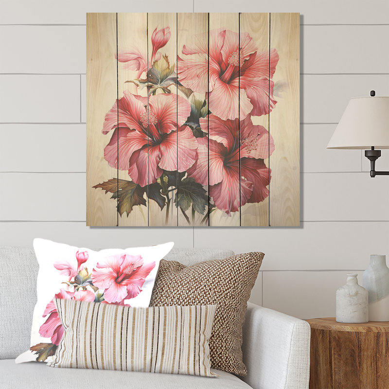 Hibiscus rose tropical élégant I - Hibiscus sur bois, H 30 po x l 30 po
