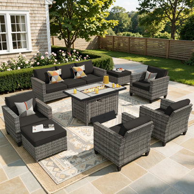 Allcot 7 - Person Wicker/Rattan Patio Furniture Set, Outdoor Sofa Set with Comfy Cushions