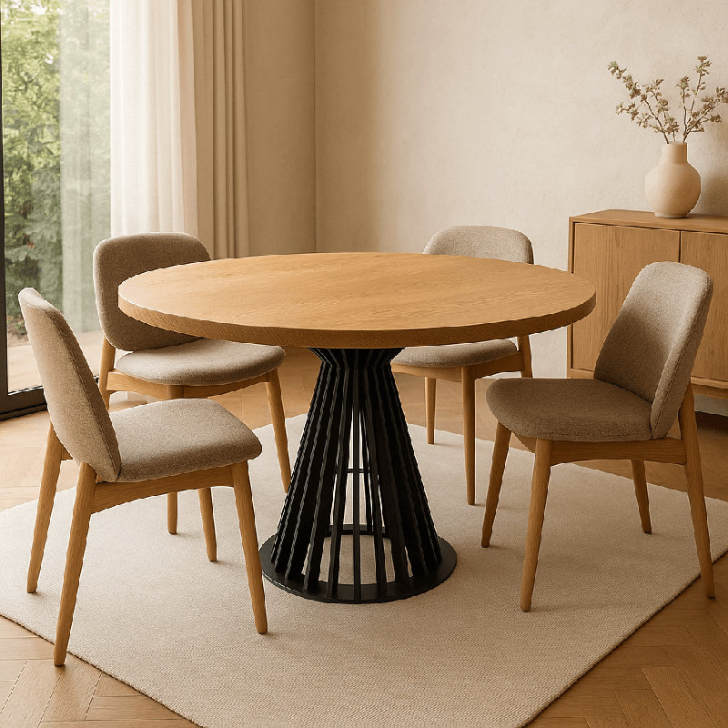 Amberley Round Solid Oak Dining Table Hourglass Base, 76cm H x 170cm W x 170cm D