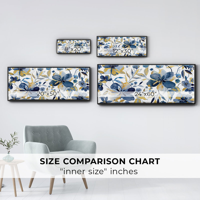 Golden Indigo- Framed Canvas, 24" H x 60" W