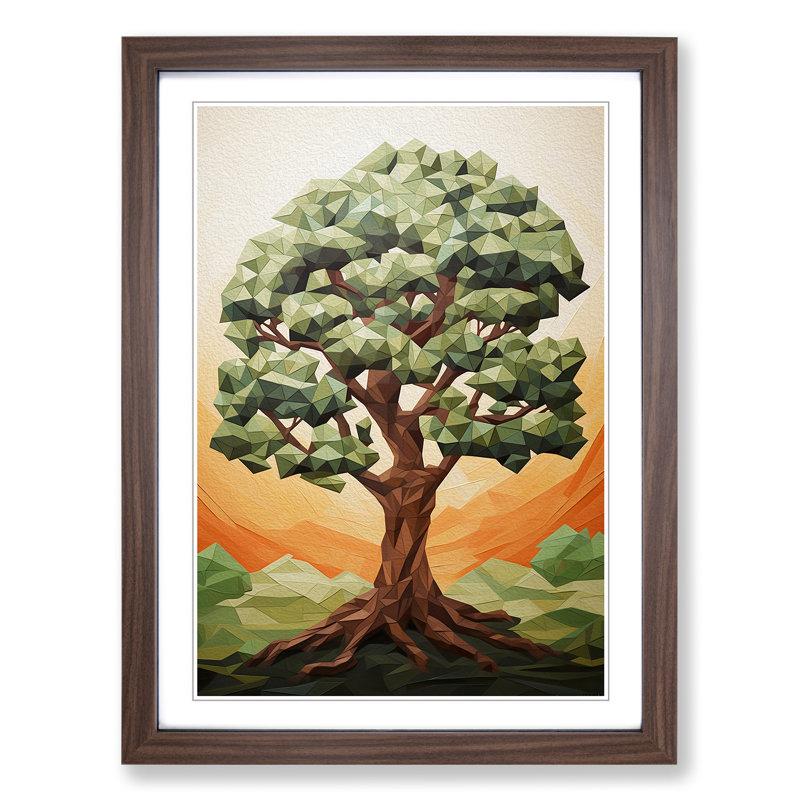 Oak Tree Geometric No.3 - Framed Print, Walnut, 46cm H x 34cm W x 2cm D