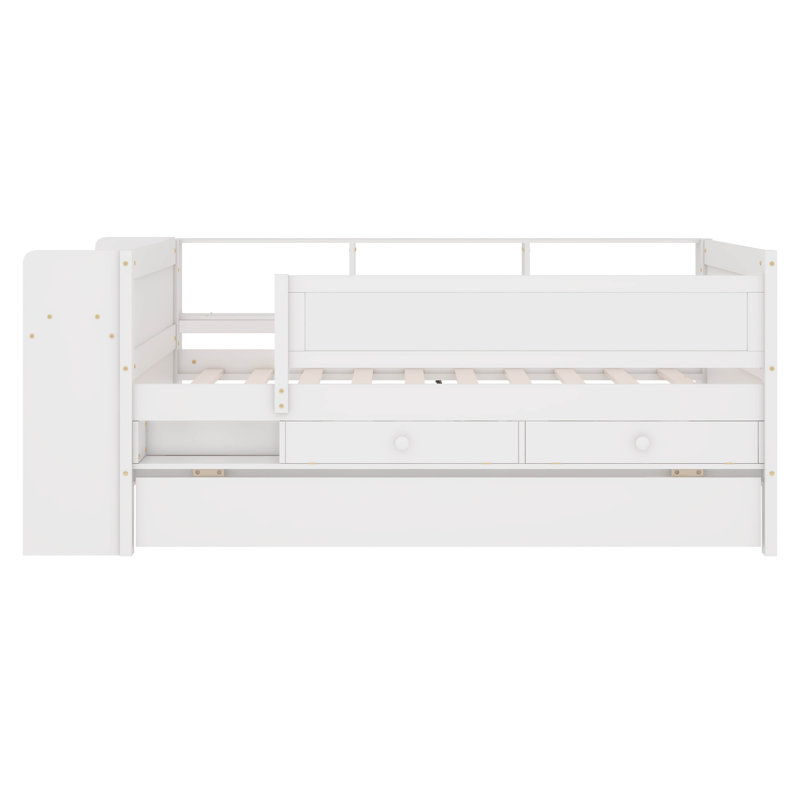 Twin Daybed With Drawers And Trundle, White