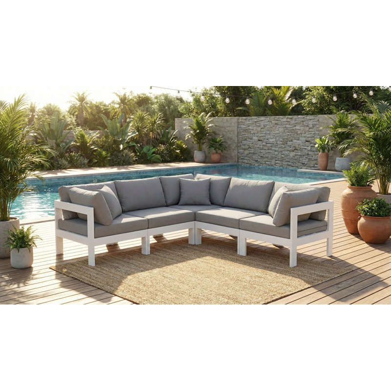 Lareen 90'' Wide Patio Sectional with Cushions, Gray, White