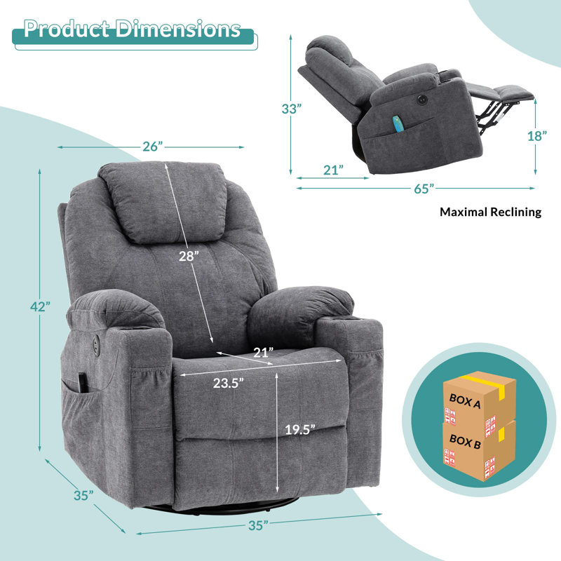 Bloomburg Upholstered Home Theater Seat with Cup Holder, Gray Polyester Blend