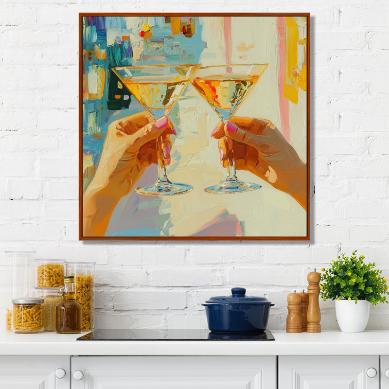 Martini Cocktail Glass Friends - Liquor, art mural, H 30 po x l 30 po, Impression encadrée flottante, Brun