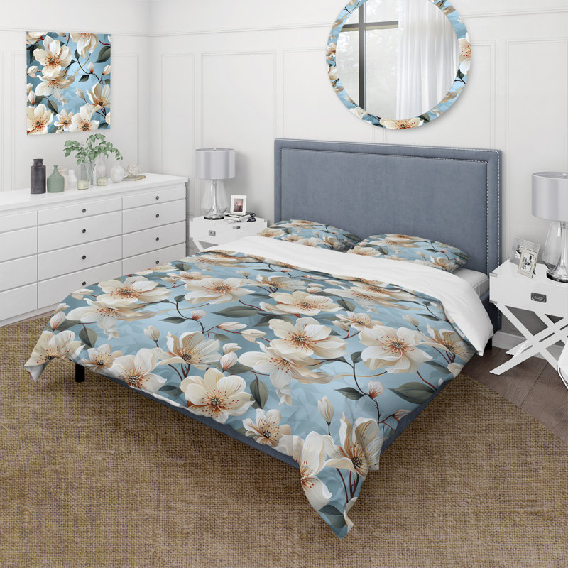 Serene Orchid Floral Motif - Ensemble de housse de couette floral - Microfibre de polyester