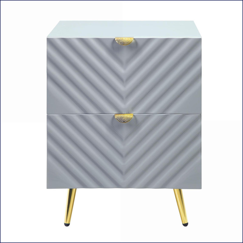 Table de chevet 2 tiroirs Gaines Grey, Gris lustré