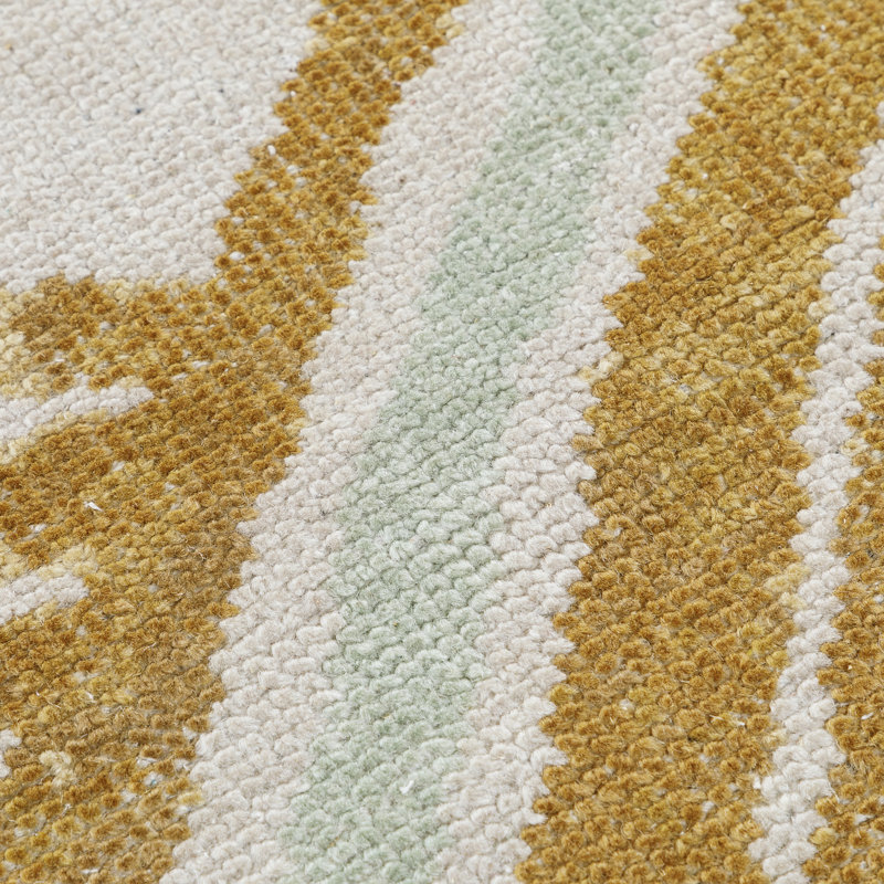 Crescent Rug: Modernist Hand Knotted Rug in Natural/Yellow, Rectange 7'6" x 9'6"