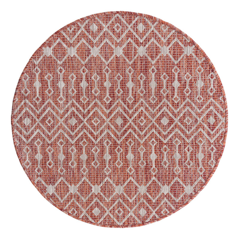 Tapis rouge rouille intérieur / extérieur Julieta, Rond 3 pi 3 po