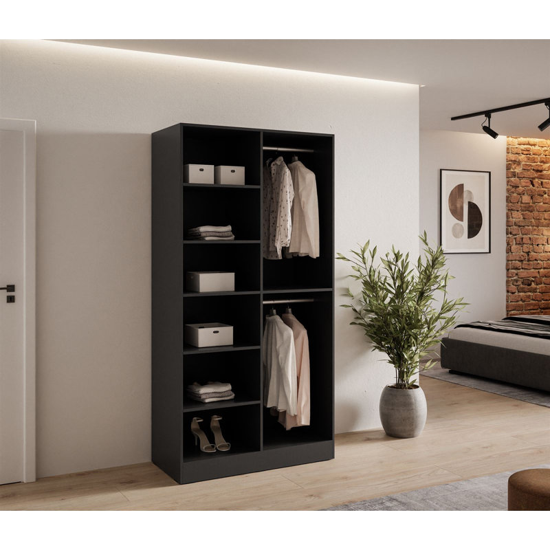 Manufactured Wood Wardrobe, Black Graphite/Wotan Oak