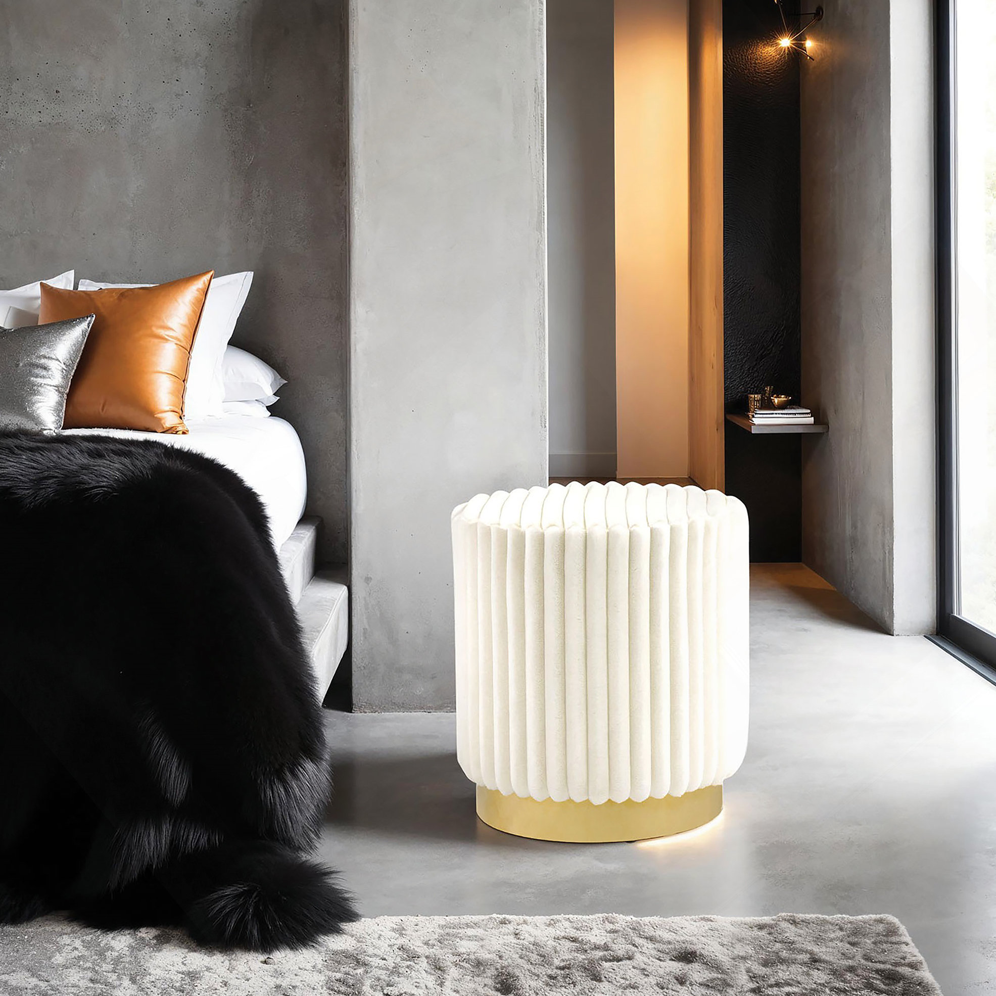 Latitude Run® Contemporary Style 1pc Round Accent Stool Gold Base ...