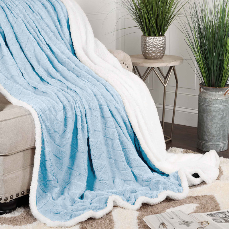 Literie moelleuse réversible de qualité supérieure Sherpa, Jeté, Bleu clair