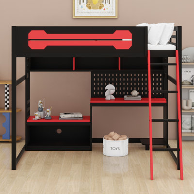 Lit mezzanine en bois avec bureau