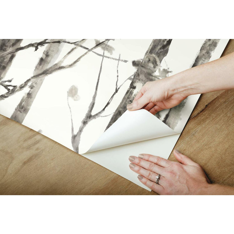 Papier peint adhésif arbre et adhésif, Blanc / gris