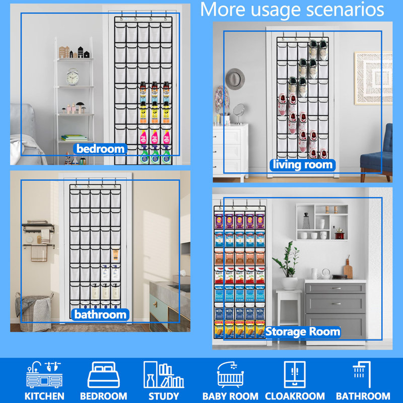 Over-the-Door Shoe Rack, 35 Large Pockets, Stores Size 13 Shoes, Sturdy Material, Hooks Fit All Doors, White