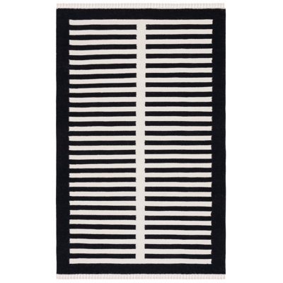 Delia Ivory Black Flatweave Striped Rug