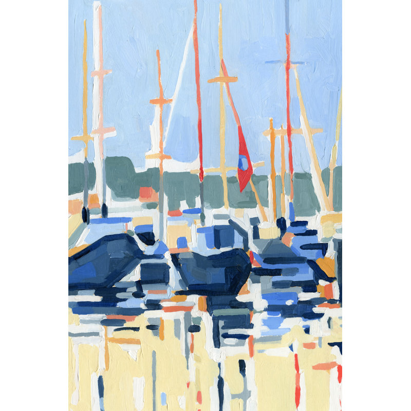 Marina Interpretation I by Emma Caroline - Painting, 61 cm H x 91 cm W, Black Floater Framed