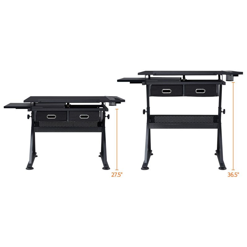 Height Adjustable Drawing and Drafting Table, Black