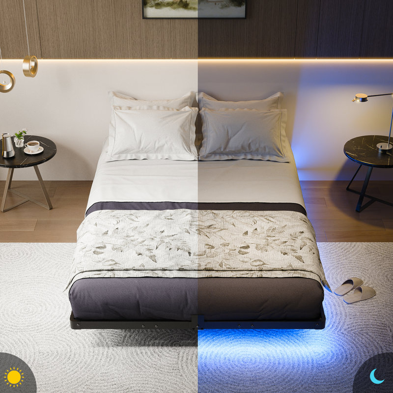 Floating Bed with LED Lights and USB Charging, No Box Spring Needed, Full