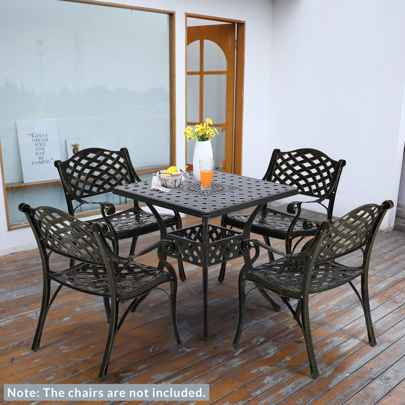 Square Metal Outdoor Bistro Table With Umbrella Hole , 30.5'' in. W 30.5'' in. D