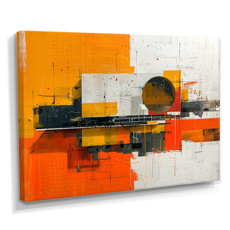 «Yellow Orange Abstract Futuristic Fusion I», reproduction d'art abstrait, Toile tendue, H 40 po x l 60 po x P 1,5 po