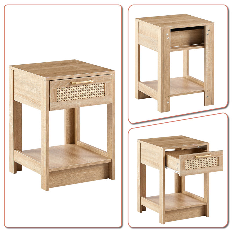 Table de chevet en bois manufacturé Vinco, Naturel