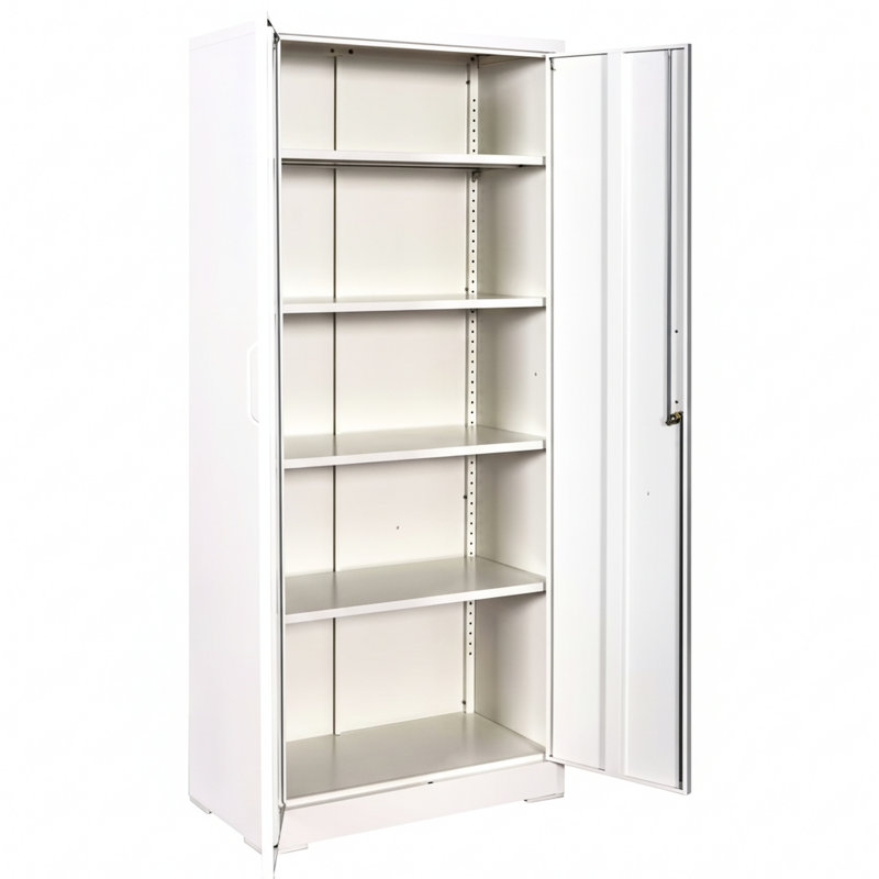 Armoire de rangement en métal 71 po avec portes battantes en acier, 4 tablettes réglables, blanc crème, rouille, pour le garage et le bureau
