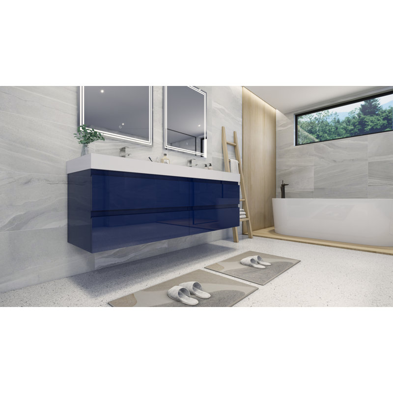 Mitul 70.75'' Double Bathroom Vanity with Acrylic Top, Night Blue