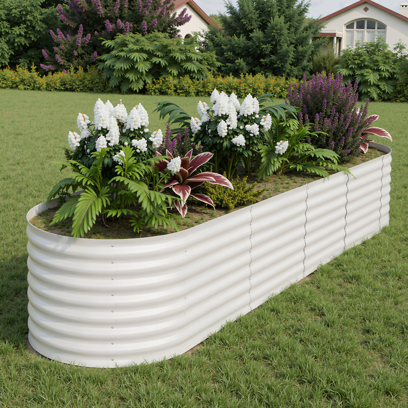 Galvanized Metal Oval Raised Garden Bed - Planter Box for Vegetables and Flowers, 6.11" H x 94.5" W x 26.19" D, Green