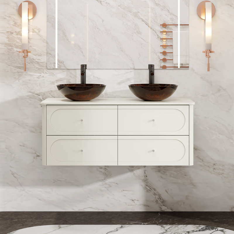 Meuble-lavabo mural 48 po avec lavabos vasques, robinets, Black