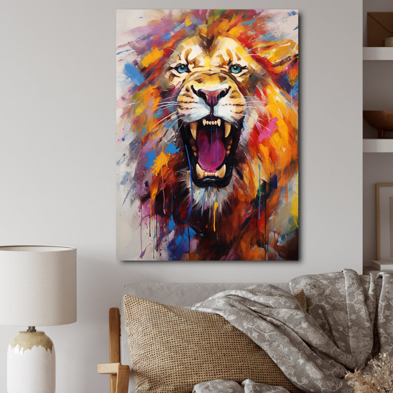 Abstrait lion rugissant - Lion, art mural, H 32 po x l 16 po x P 1 po, Toile tendue