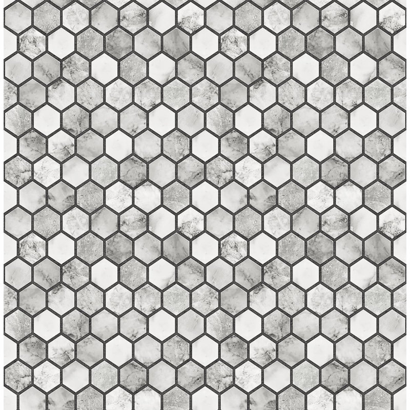 Rouleau de papier peint adhésif hexagonal 18 po x l 20,5 po Codi-Lee, Carrare / fer forgé