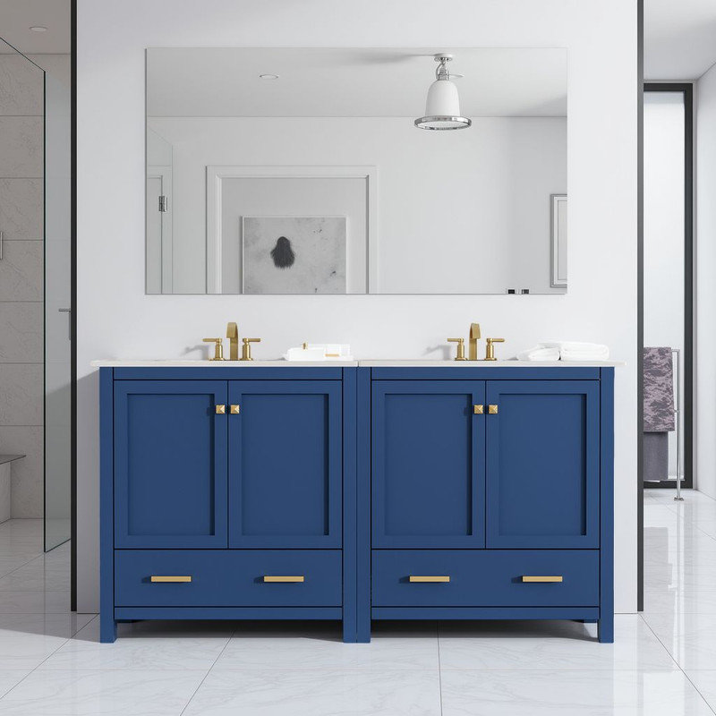 Meuble-lavabo moderne de 60 po - Portes à fermeture douce, étanches et tablettes intégrées?, Bleu