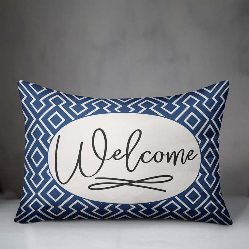  Welcome Outdoor Rectangular Pillow Cover and Insert, Blue