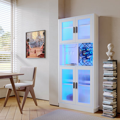 Armoires à vin à DEL avec porte-bouteilles, porte-bouteilles, armoire de rangement pour la cuisine, salle à manger, blanc étroit