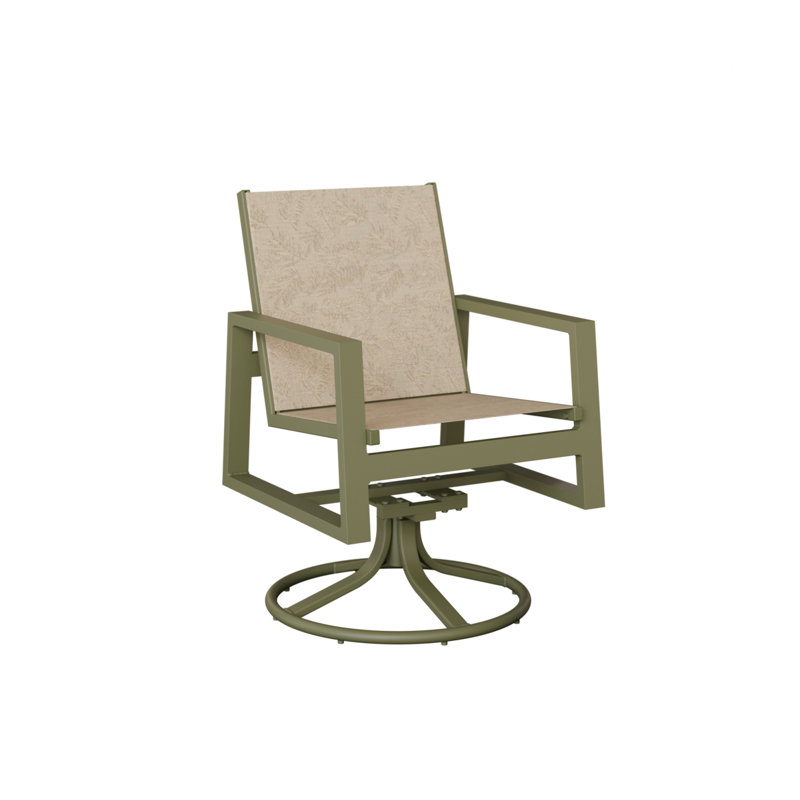 Chaise berçante pivotante en aluminium Vida Luna avec tissu Kozo Abalone, Feuillage tropical, Vert sauge