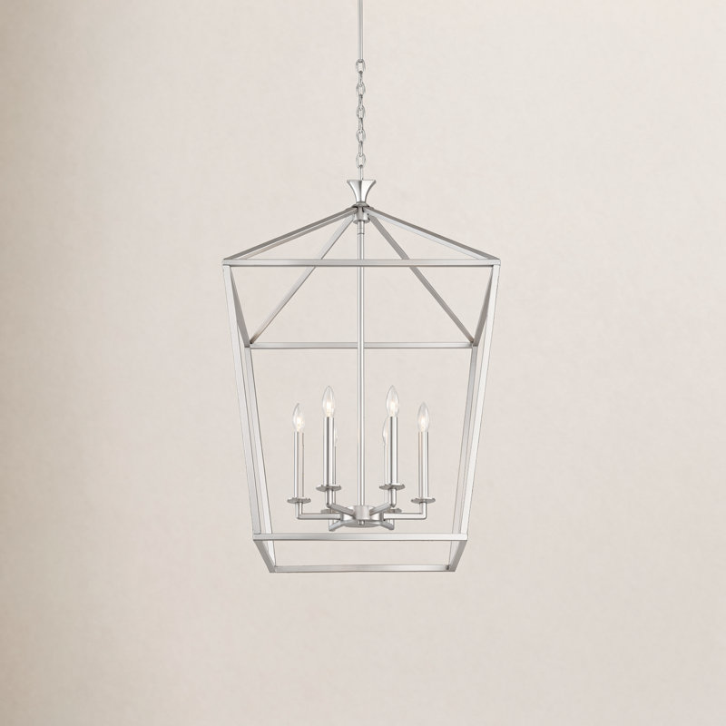 Hastings 6-Light Dimmable Geometric Lantern Chandelier, Satin Nickel