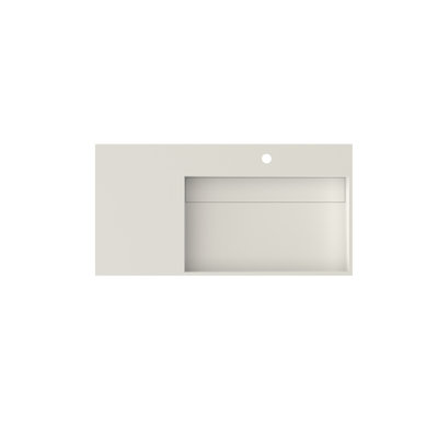 Lavabo de salle de bain en résine solide, 34,94 po de profondeur, 17,59 po de largeur, 5,15 po de hauteur, 53,58 lb de poids, blanc mat, compatible polyvalent, assemblage mural ou sur comptoir, propre